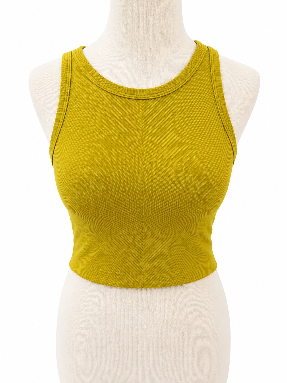 Nikibiki Ribbed Crop Tank Top in Chartreuse Yellow-Green